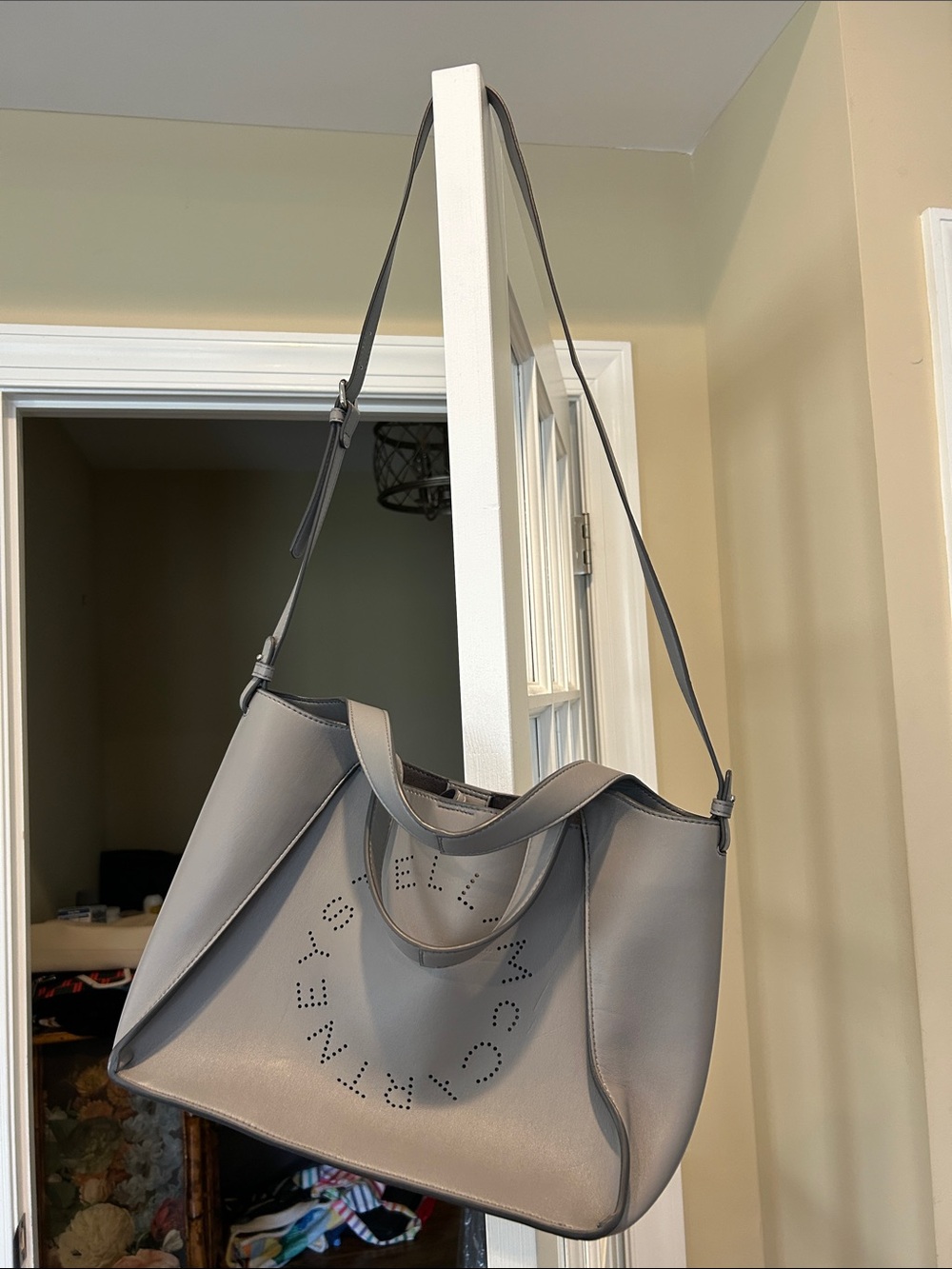 Stella McCartney Gray Perforated Logo Shoulder Tote